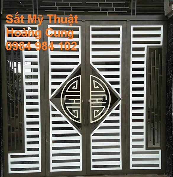 Mẫu cổng sắt hộp 4 cánh đẹp, hiện đại, đơn giản